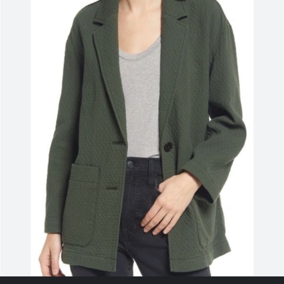 Madewell diamond jacquard shaw blazer olive green women's size small 100%Cotton - Picture 1 of 12